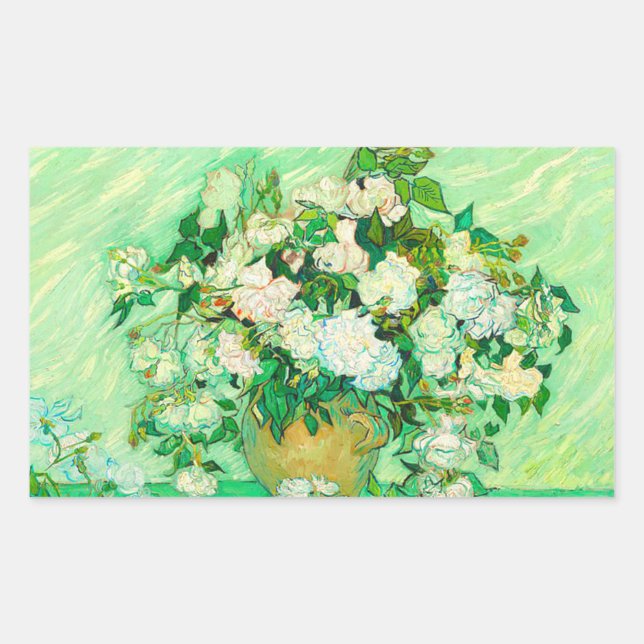 Van Gogh White Roses Rectangular Sticker (Front)