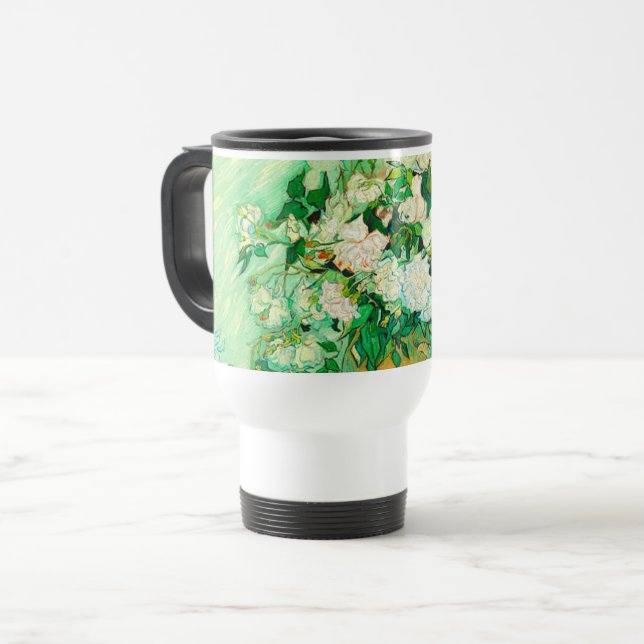 Van Gogh White Roses Travel Mug (Front Left)