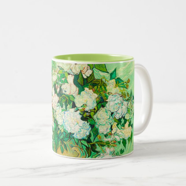 Van Gogh White Roses Two-Tone Coffee Mug (Front Right)
