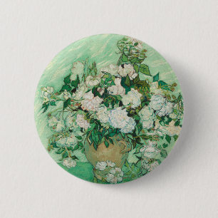 Van Gogh White Roses - Vintage Mint Floral Art 6 Cm Round Badge