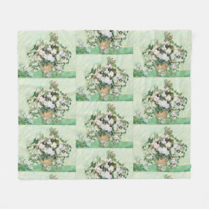 Van Gogh White Roses - Vintage Mint Floral Art Fleece Blanket