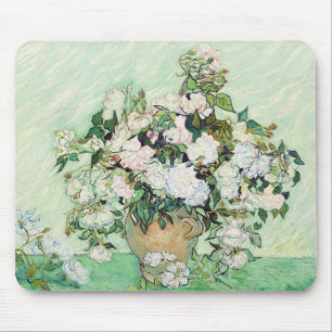 Van Gogh White Roses - Vintage Mint Floral Art Mouse Mat