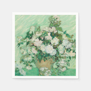 Van Gogh White Roses - Vintage Mint Floral Art Napkin