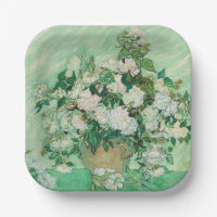 Van Gogh White Roses - Vintage Mint Floral Art
