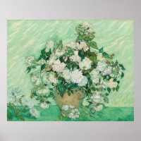 Van Gogh White Roses - Vintage Mint Floral Art