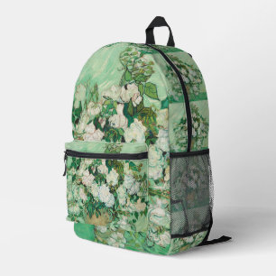 Van Gogh White Roses - Vintage Mint Floral Art Printed Backpack