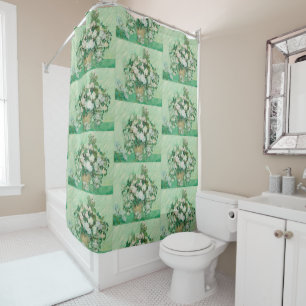Van Gogh White Roses - Vintage Mint Floral Art Shower Curtain