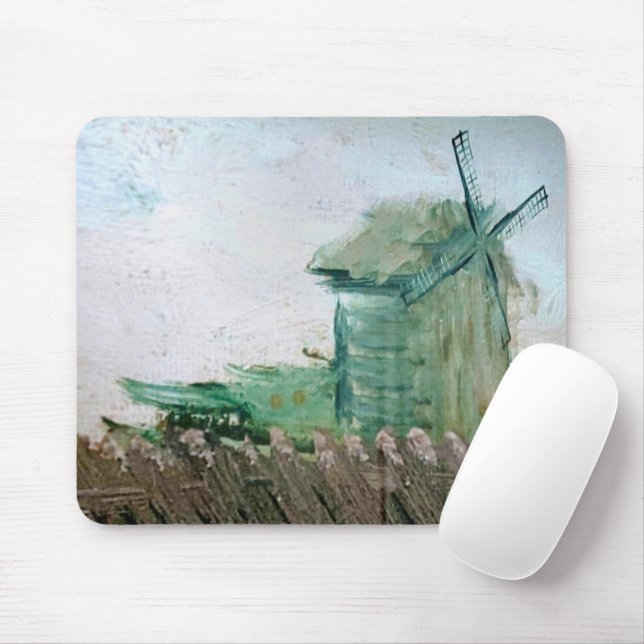Van Gogh Windmill Painting Mouse Mat (With Mouse)