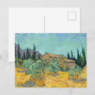 Van Gogh Wooden Sheds Yellow Landscape Art Postcard