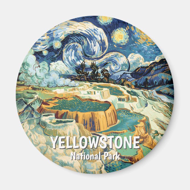 Van Gogh Yellowstone Mammoth Hot Springs Vintage Magnet (Front)
