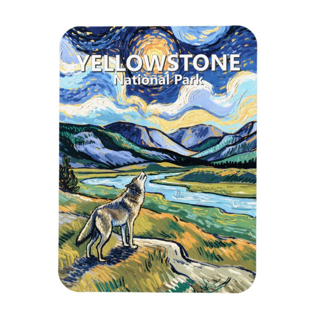 Van Gogh Yellowstone National Park Wolf Howling Magnet (Vertical)