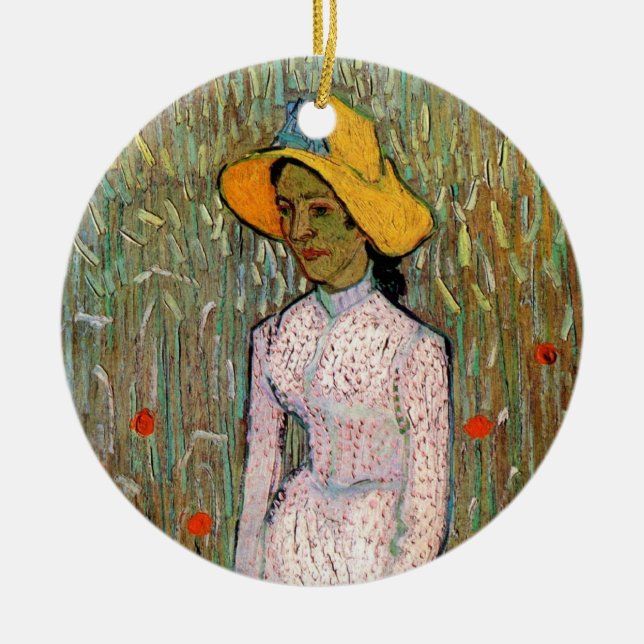 Van Gogh, Young Girl Standing; Background of Wheat Ceramic Tree Decoration (Front)