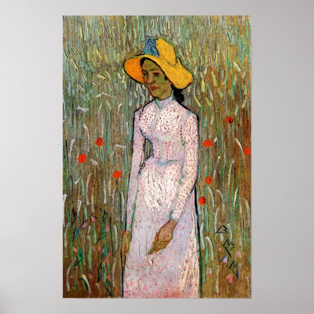 Van Gogh, Young Girl Standing; Background of Wheat Poster (Front)