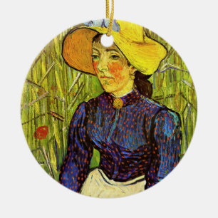 Van Gogh, Young Peasant Woman with Straw Hat Ceramic Tree Decoration