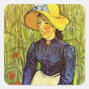 Van Gogh, Young Peasant Woman with Straw Hat Square Sticker