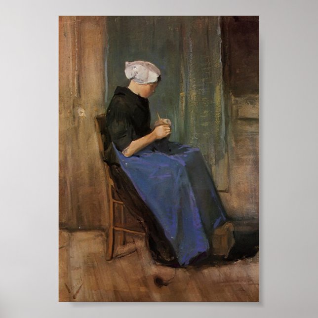 Van Gogh - Young woman knitting Poster (Front)