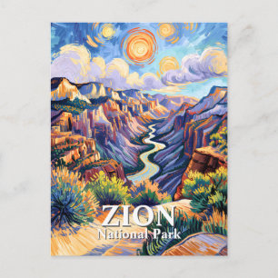 Van Gogh Zion Canyon Virgin River Sunset Custom Postcard