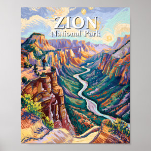 Van Gogh Zion National Park Canyon River Hiking Poster