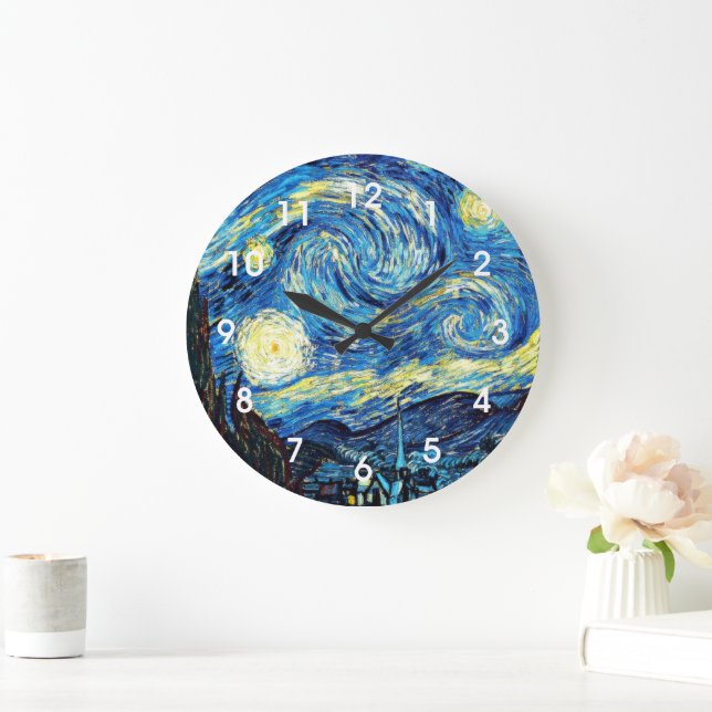 Van Gogh's famous painting, Starry Night, Large Clock (Home)