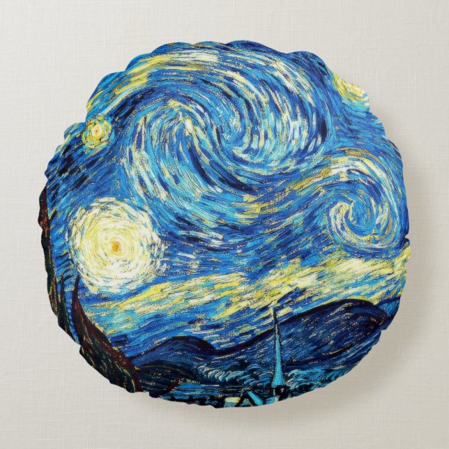 Van Gogh's famous painting, Starry Night, Round Cushion (Front)