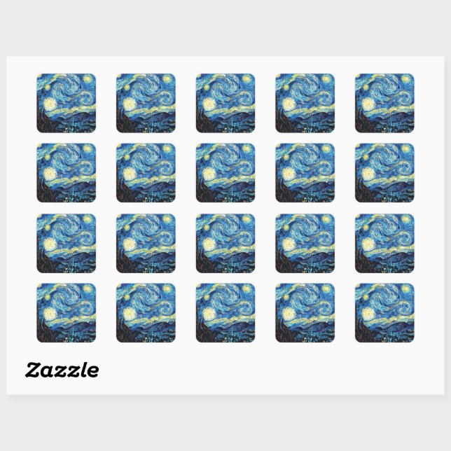 Van Gogh's famous painting, Starry Night Square Sticker (Sheet)