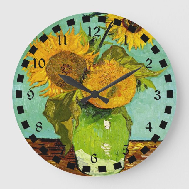Van Gogh's Famous Painting, Sunflowers, 1888 Large Clock (Front)