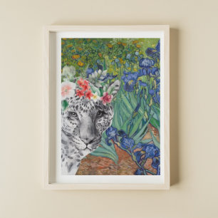 Van Gogh's Irises and Fancy Leopard Poster