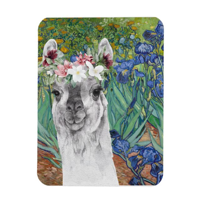Van Gogh's Irises and Fancy Llama Magnet (Vertical)
