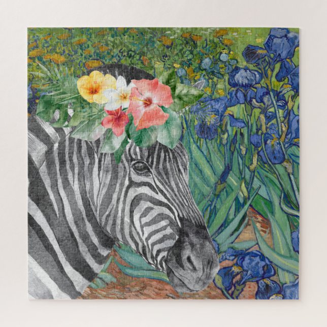 Van Gogh's Irises and Fancy Zebra Jigsaw Puzzle (Vertical)