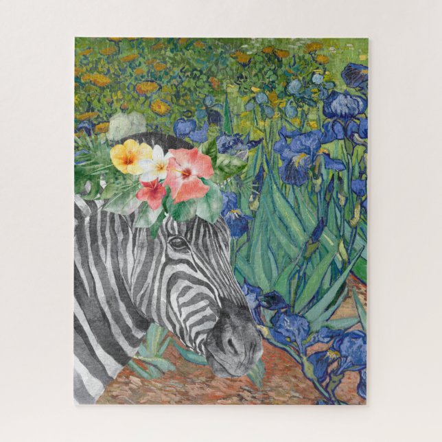 Van Gogh's Irises and Fancy Zebra Jigsaw Puzzle (Vertical)