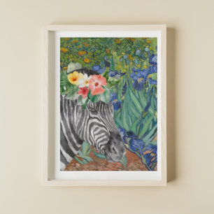 Van Gogh's Irises and Fancy Zebra Poster