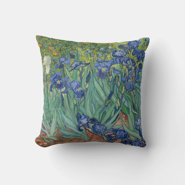 Van Gogh's Irises Square Throw Pillow (Front)