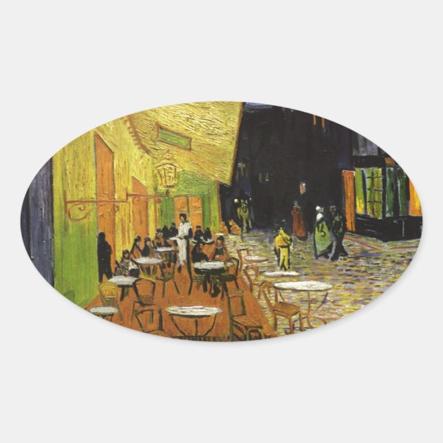 Van Gogh's Night Cafe Oval Sticker (Front)