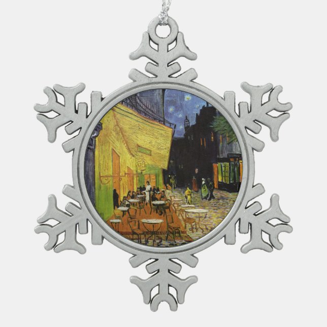 Van Gogh's Night Cafe Snowflake Pewter Christmas Ornament (Front)