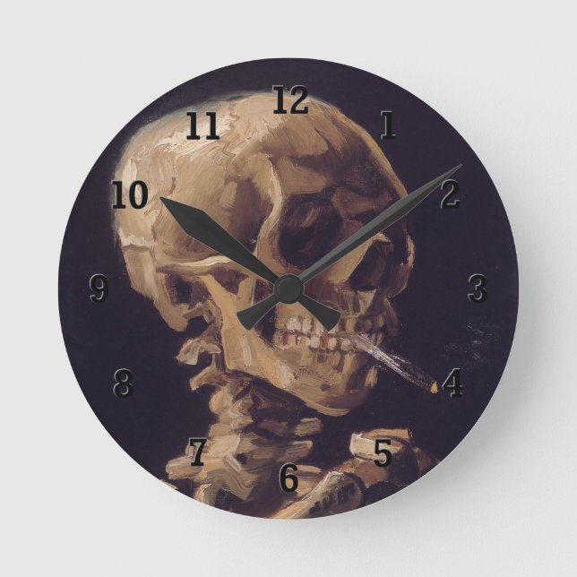 Van Gogh's Skeleton with Burning Cigarette Round Clock (Front)