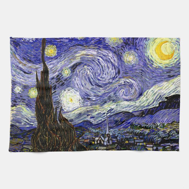 Van Gogh's Starry Night, 1889 Tea Towel (Horizontal)