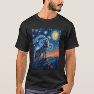 Van Gogh's Starry Night Grey Wolf Timber Wolf Anim T-Shirt