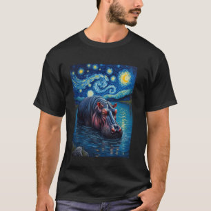 Van Gogh's Starry Night Hippopotamus Animal T-Shirt