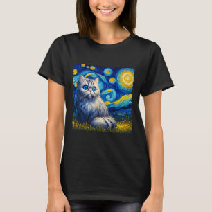 Van Gogh's Starry Night Inspired Cat Lover Mum Dad T-Shirt