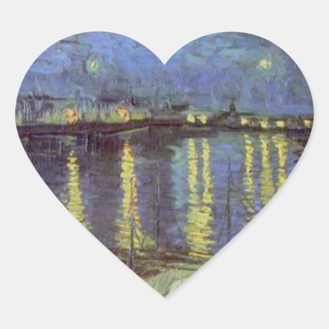 Van Gogh's Starry Night Painting Heart Sticker (Front)