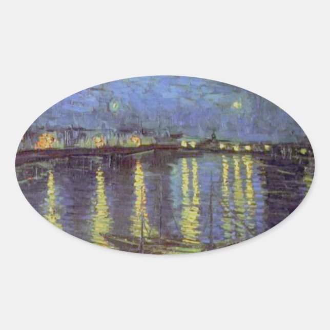 Van Gogh's Starry Night Painting Oval Sticker (Front)
