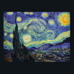 Van Gogh's Starry Night Poster<br><div class="desc">Van Gogh's masterpiece: Starry Night.
The Starry Night is an oil on canvas by the Dutch post-impressionist painter Vincent van Gogh. Painted in June 1889,  it depicts the view from the east-facing window of his asylum room at Saint-Rémy-de-Provence,  just before sunrise,  with the addition of an idealised village.</div>