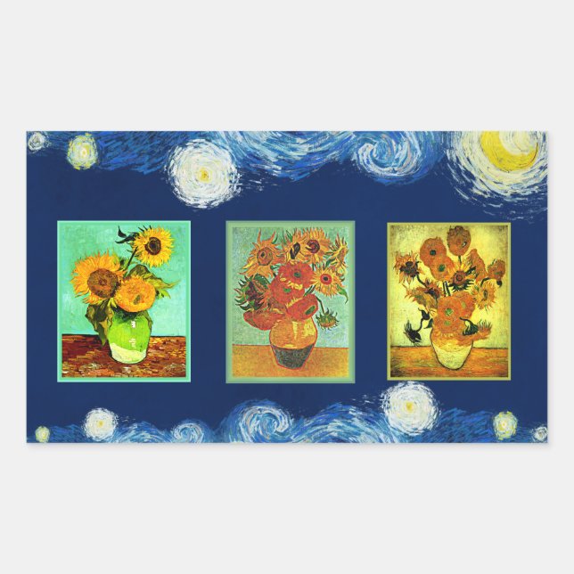 Van Gogh's Sunflower Series Rectangular Sticker (Front)