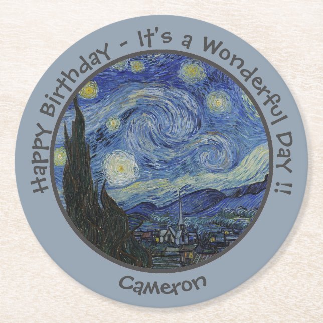 van Gogh's The Starry Night Party Items Collection Round Paper Coaster (Front)