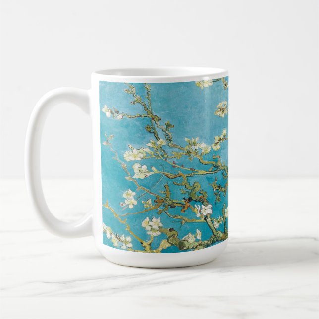 Van Gogh's Vibrant Turquoise Blue Almond Blossom  Coffee Mug (Left)