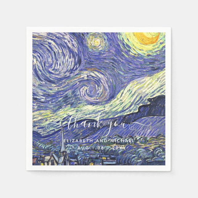 Van Gough Starry Night Thank You Wedding Napkin (Front)