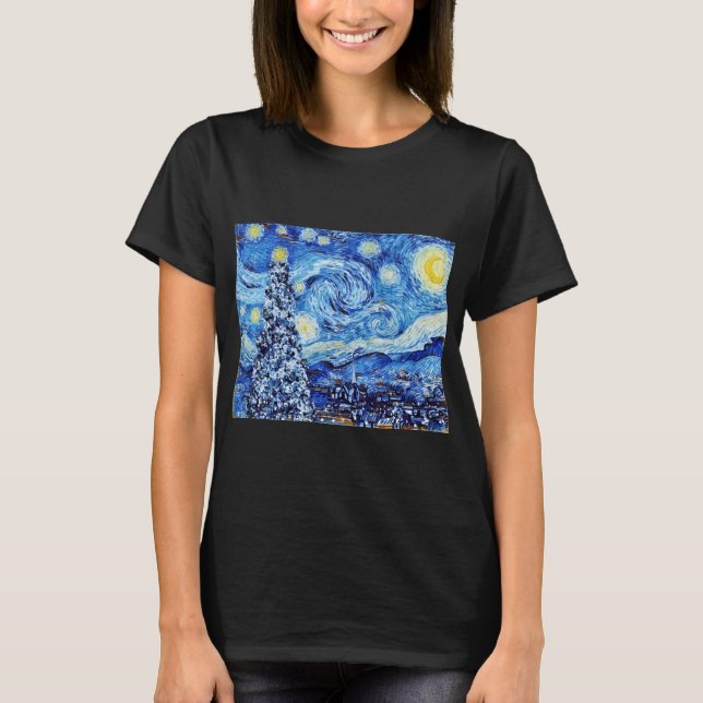 Van Gough Starry Night - White Christmas T-Shirt (Front)