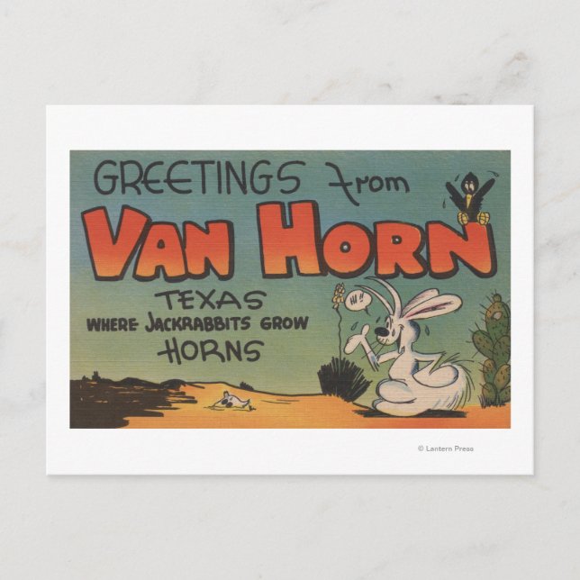 Van Horn, Texas (Jackrabbit & Crow) Postcard (Front)