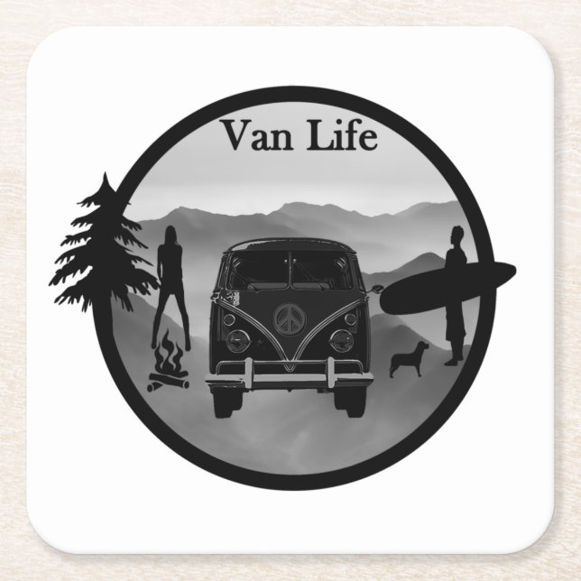 Van Life adventures Square Paper Coaster (Front)