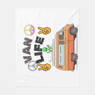 Van life alien peace sign funny camper blanket